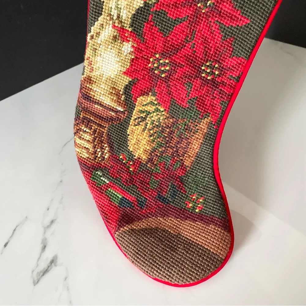 Poinsettia Needlepoint Holiday Stocking